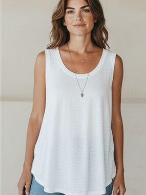 NWT LOFT 100% linen Tank top with cuffed sleeves Classic Timeless Coastal Summer